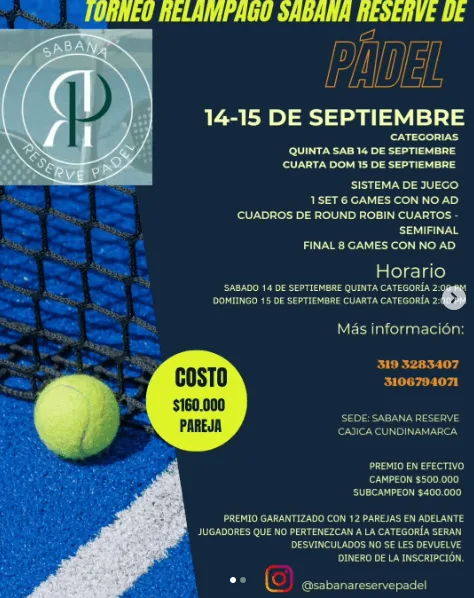 Torneo relámpago sabana reserve de Pádel